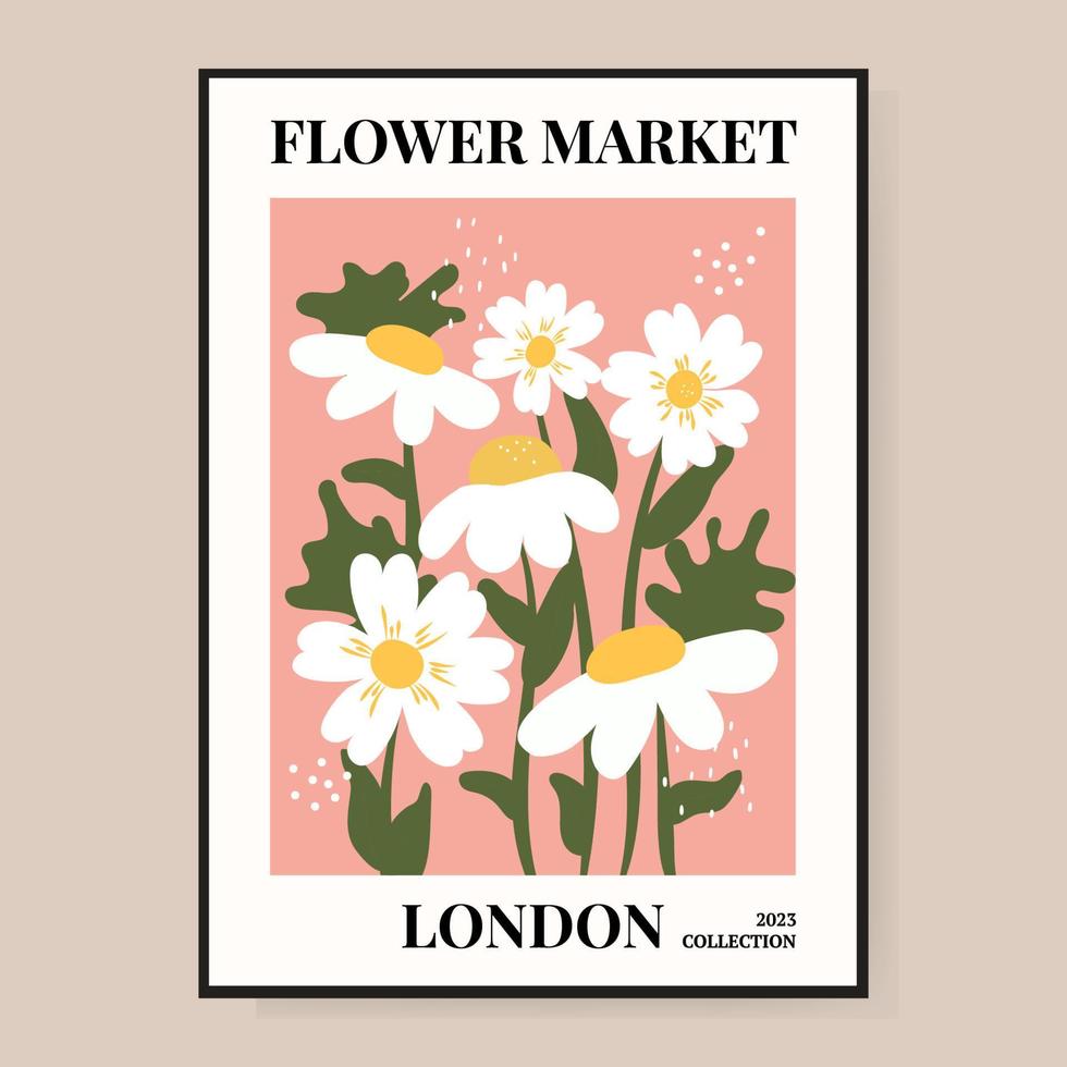 cartel del mercado de flores. ilustración floral abstracta. afiche para postales, arte mural, pancarta, fondo, para imprimir. ilustración vectorial vector