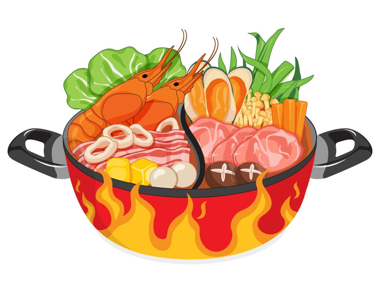 Seafood shabu shabu recipe illustration vector