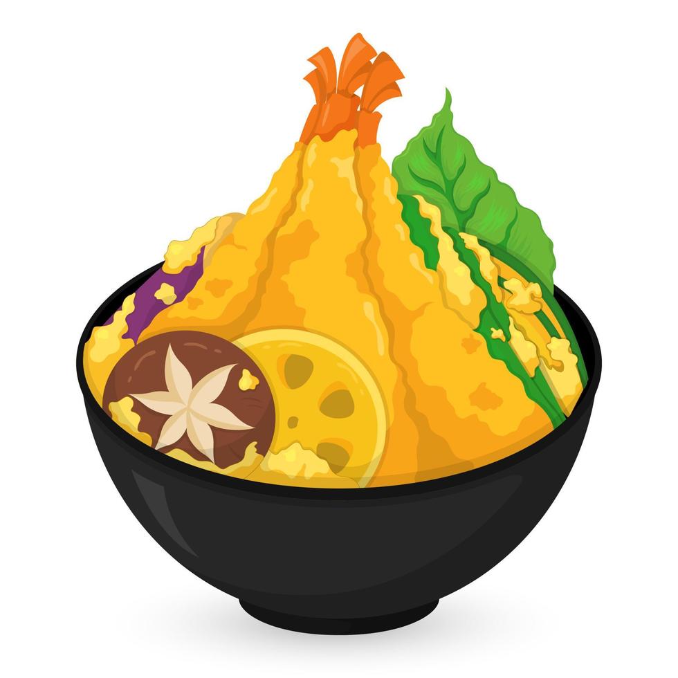 tempura donburi tendón ilustración vector aislado