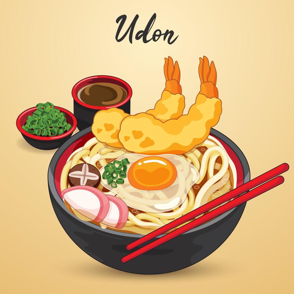 Japanese tempura udon noodles soup illustration vector. 7884927 Vector