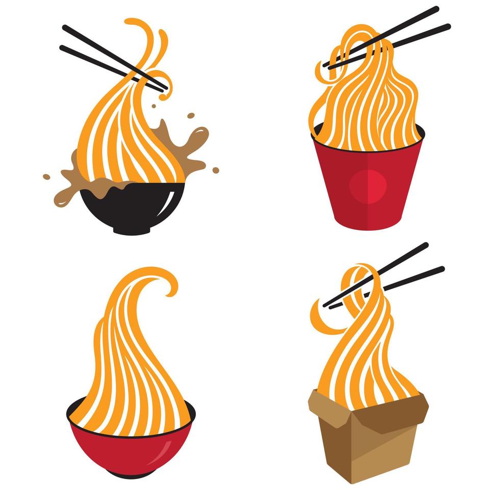 variedad de envases de fideos y vector de logotipo de tazón.