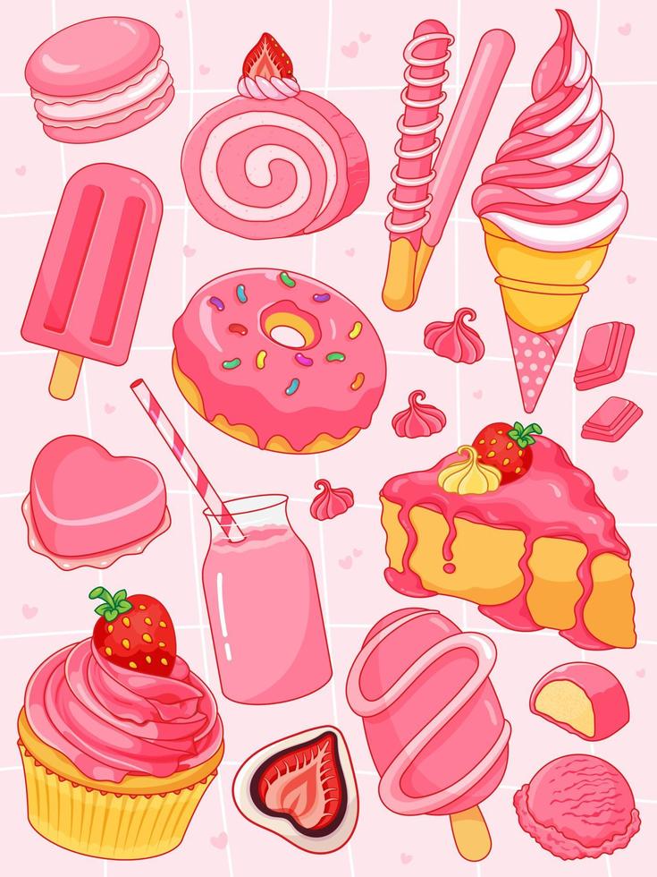 Strawberry desserts free set vector