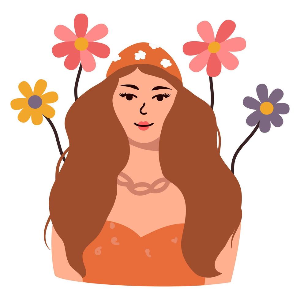 Vector illustration of a beautiful woman with a flowers.