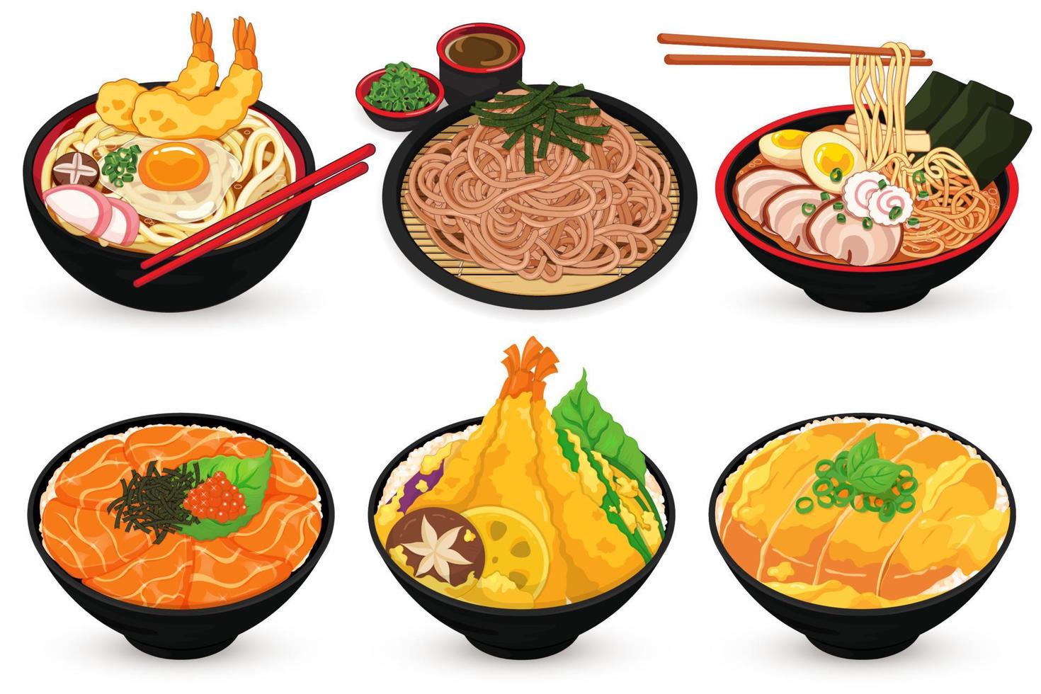 Japanese noodles and donburi vector