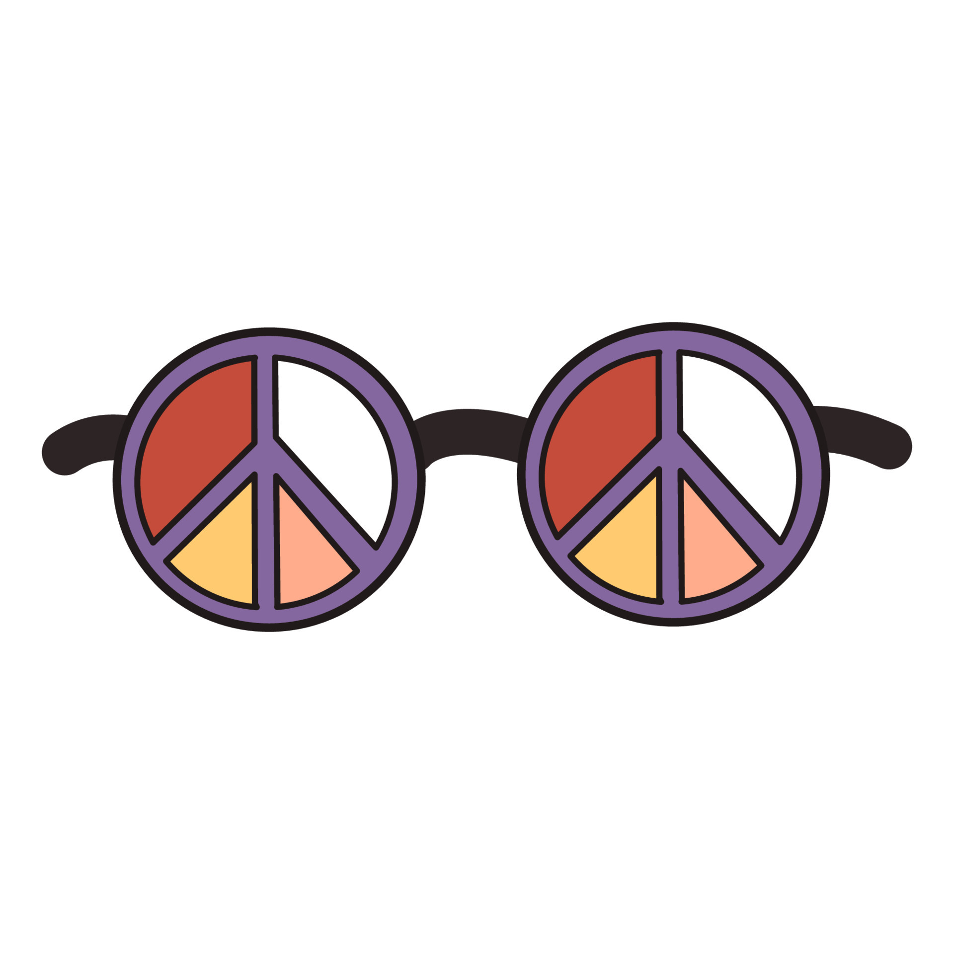 Round glasses with hippie peace sign. Summer and travel, bohemian or hippie  concept. Vector illustration in vibrant colors. 7884960 Vector Art at  Vecteezy