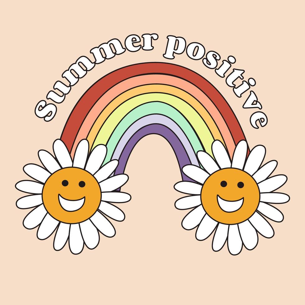 Summer positive. Retro rainbow with colors vector illustration isolated on white. Heavenly Floral Arched Print.