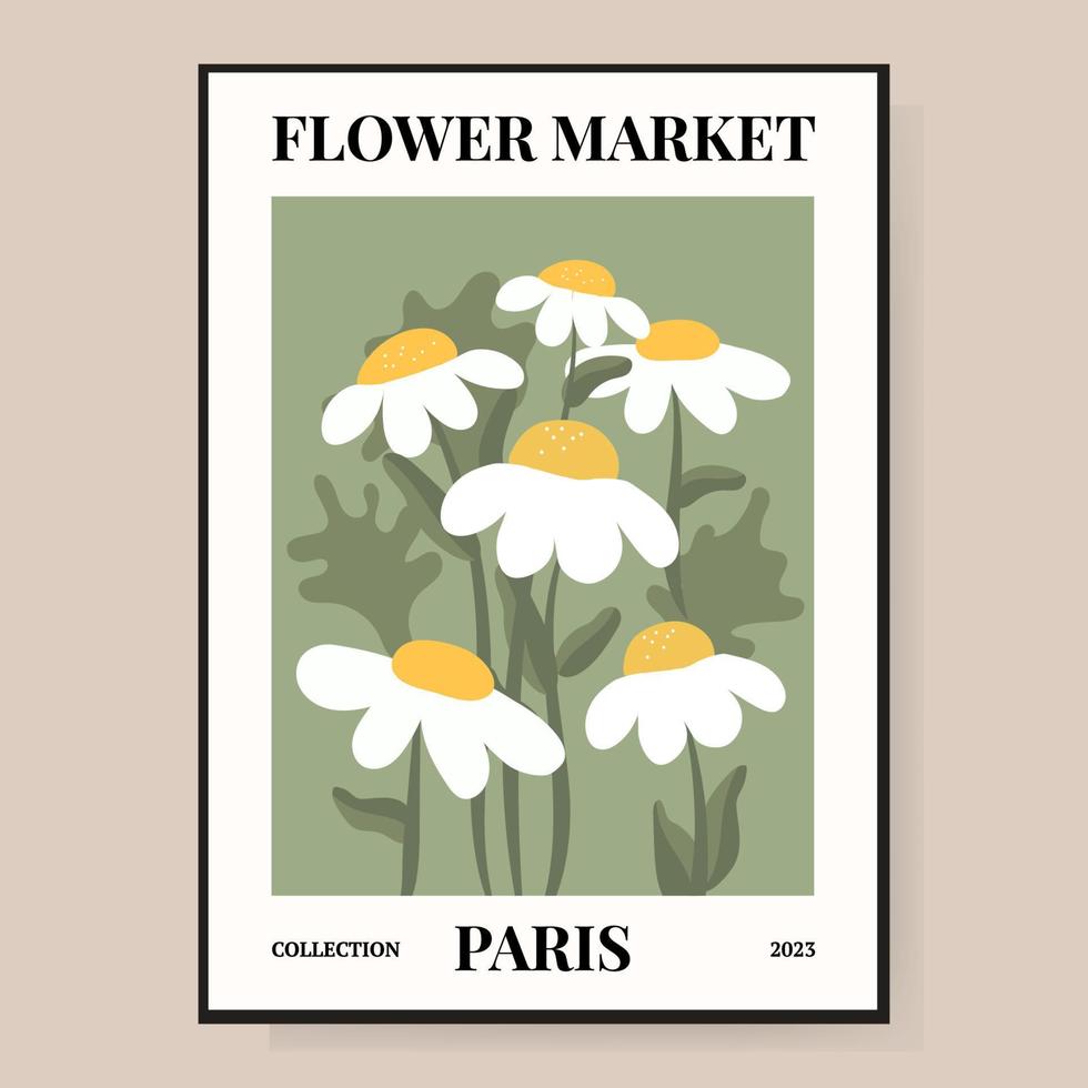 Flower market poster. Abstract floral illustration. Poster for postcards, wall art, banner, background, for printing. Vector illustration.