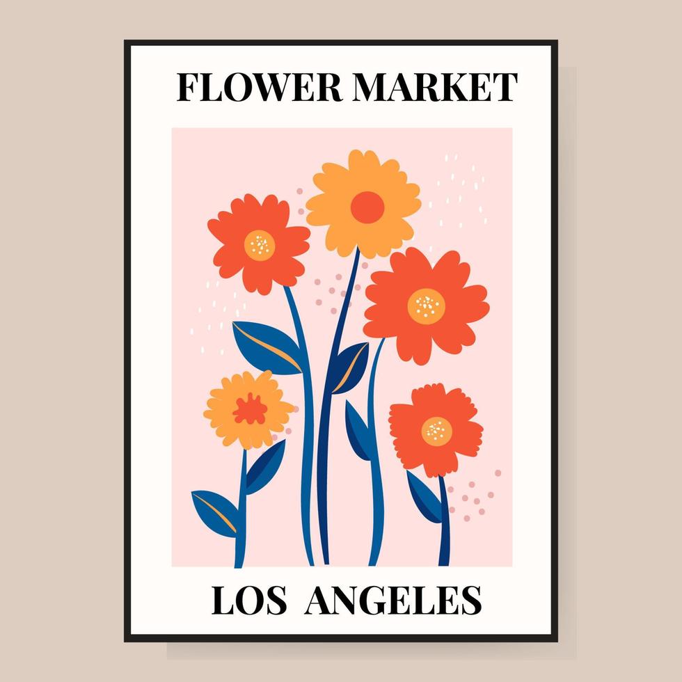 Flower market poster. Abstract floral illustration. Poster for postcards, wall art, banner, background, for printing. Vector illustration.