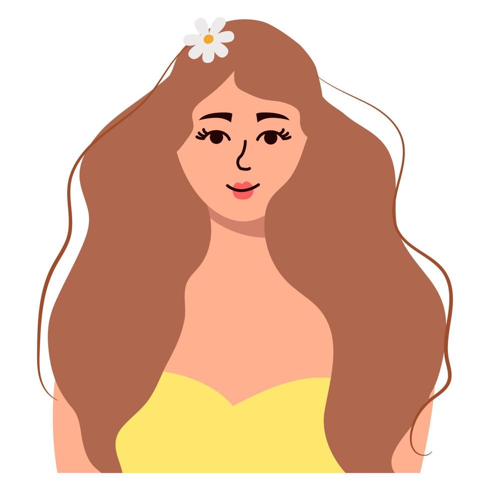 ilustración vectorial de una mujer hermosa con una flor en la cabeza vector