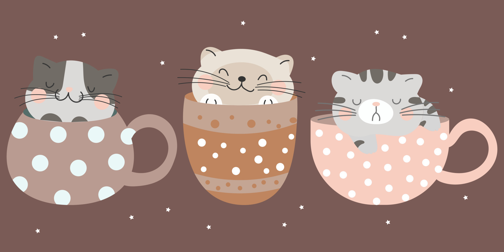 Cute funny kittens in patterned tea cups, doodle illustration set. Clip  art, children's print, pastel colors 7885188 Vector Art at Vecteezy