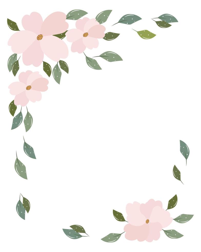marco floral de delicadas flores rosas y hojas sobre un fondo blanco.  impresión, invitación de boda, marco de texto 7885199 Vector en Vecteezy