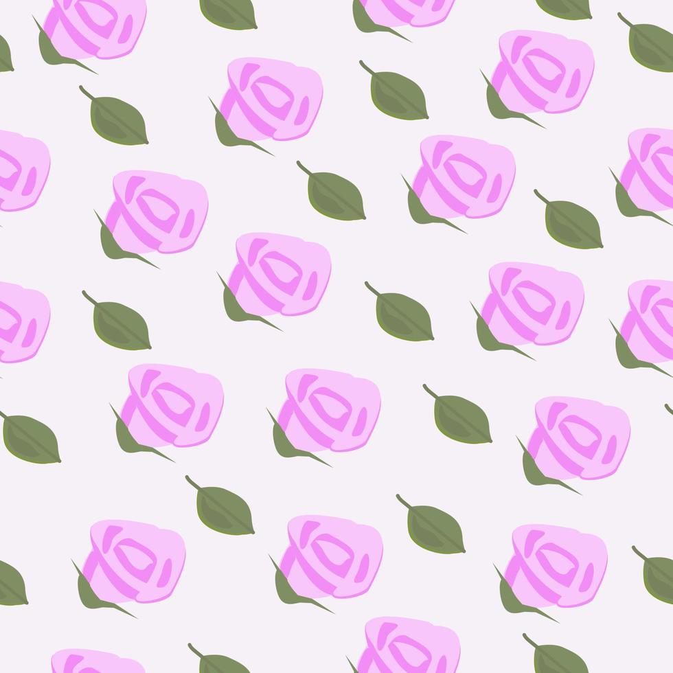 Pattern with pink roses and leaves vector