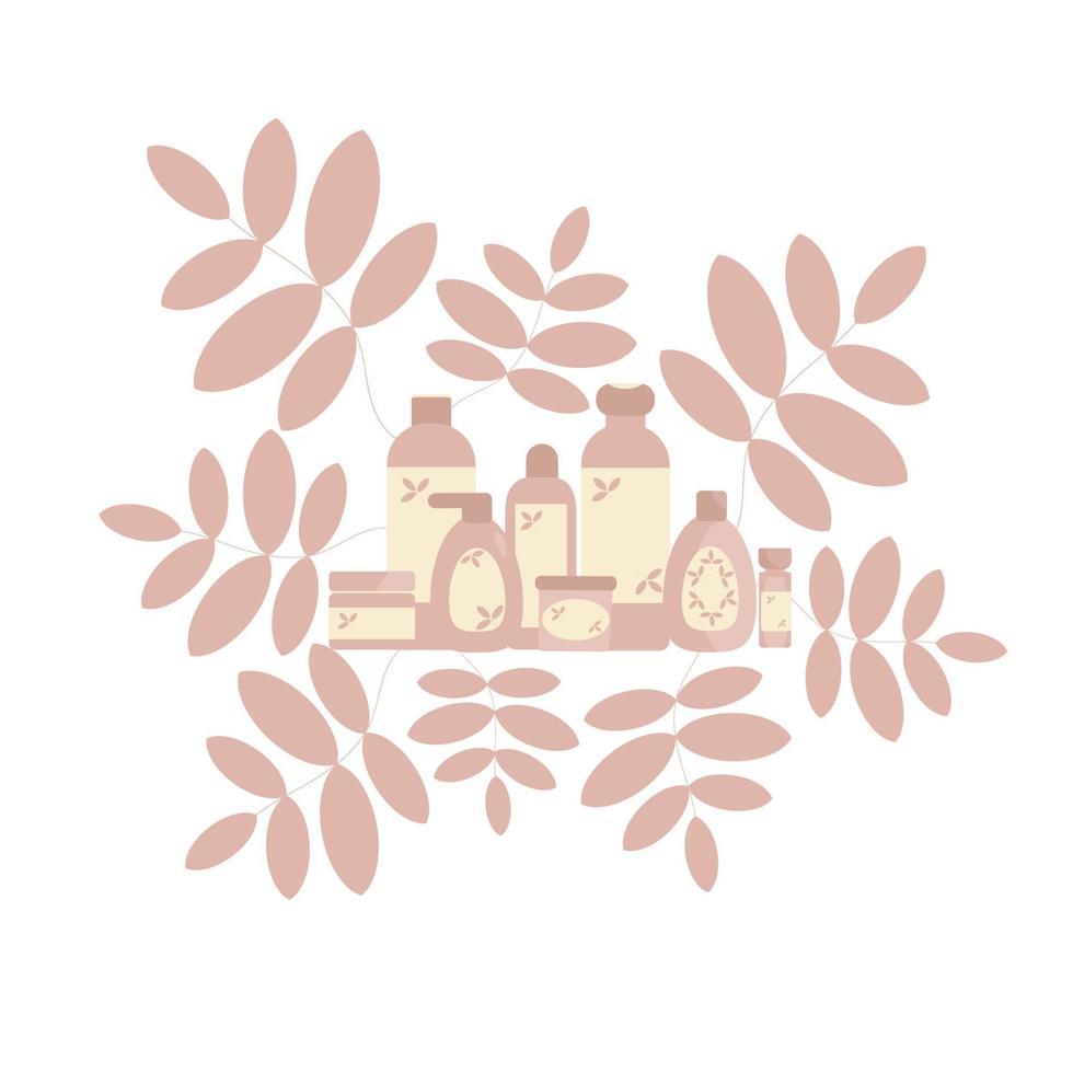 Composite set of cosmetic care products in brown tones vector