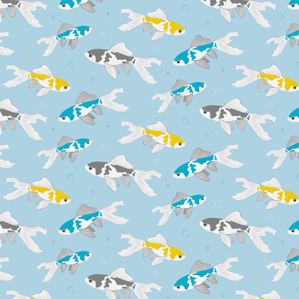 Beautiful pattern with fancy goldfish. Fish comet. Pattern with pastel colors. Pattern with aquarium fish. Vector illustration