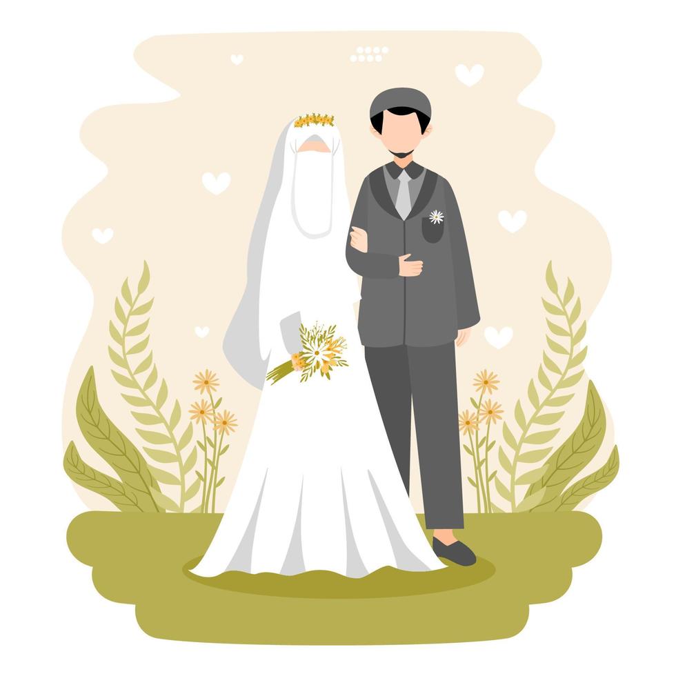 ilustración de pareja de boda musulmana plana vector