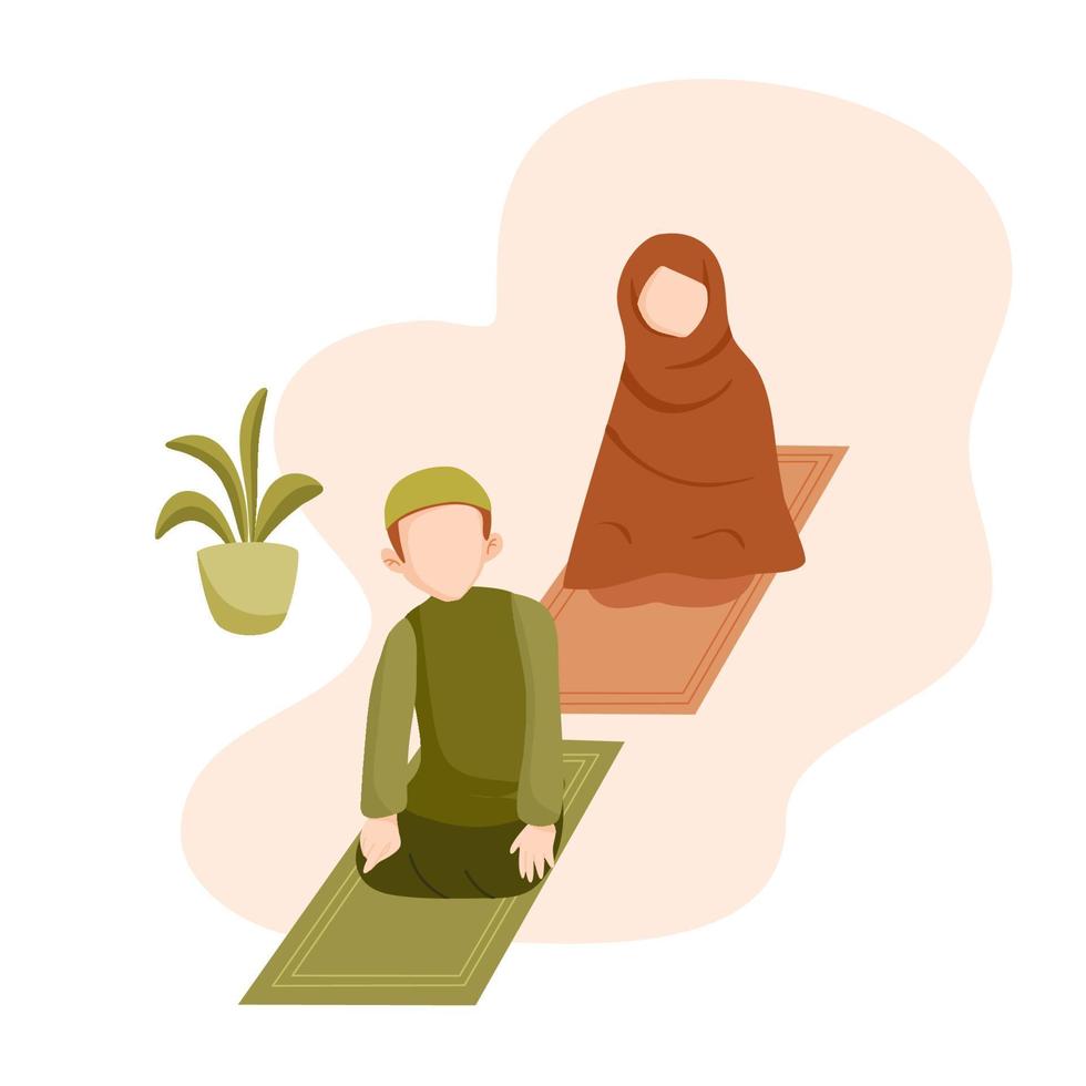 Muslim praying husband and wife illustration vector