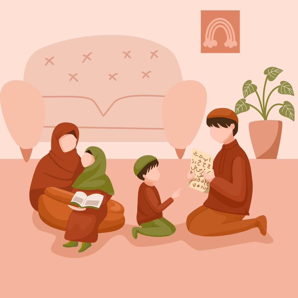 Muslim Family with Islamic Parenting Illustration vector