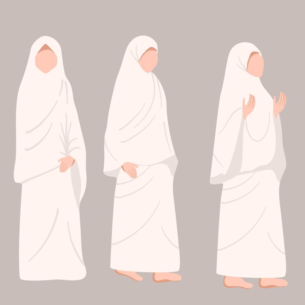 personaje musulmán plano vistiendo ihram en peregrinación hajj vector