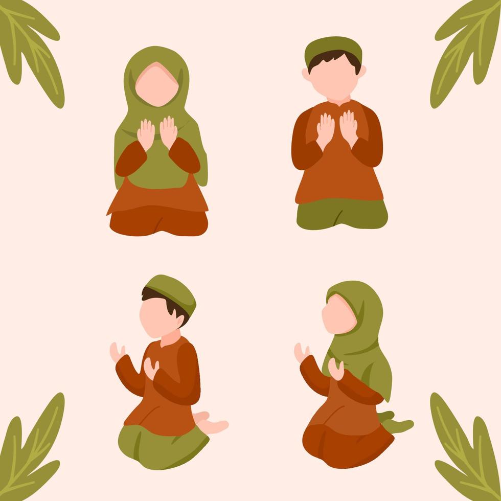 colección de juegos de oración de niños musulmanes vector