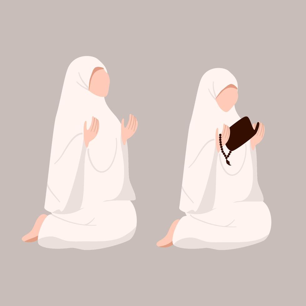 personaje musulmán plano vistiendo ihram en peregrinación hajj vector