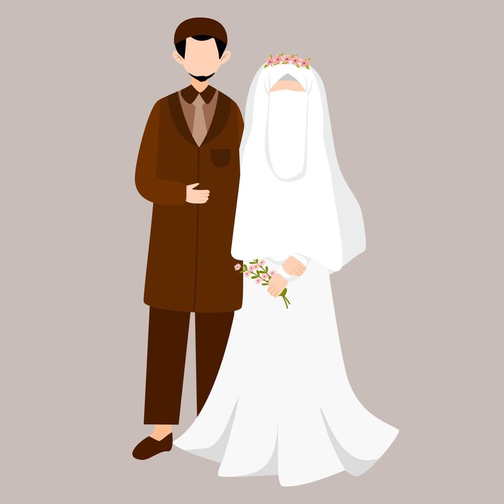 ilustración de pareja de boda musulmana plana vector