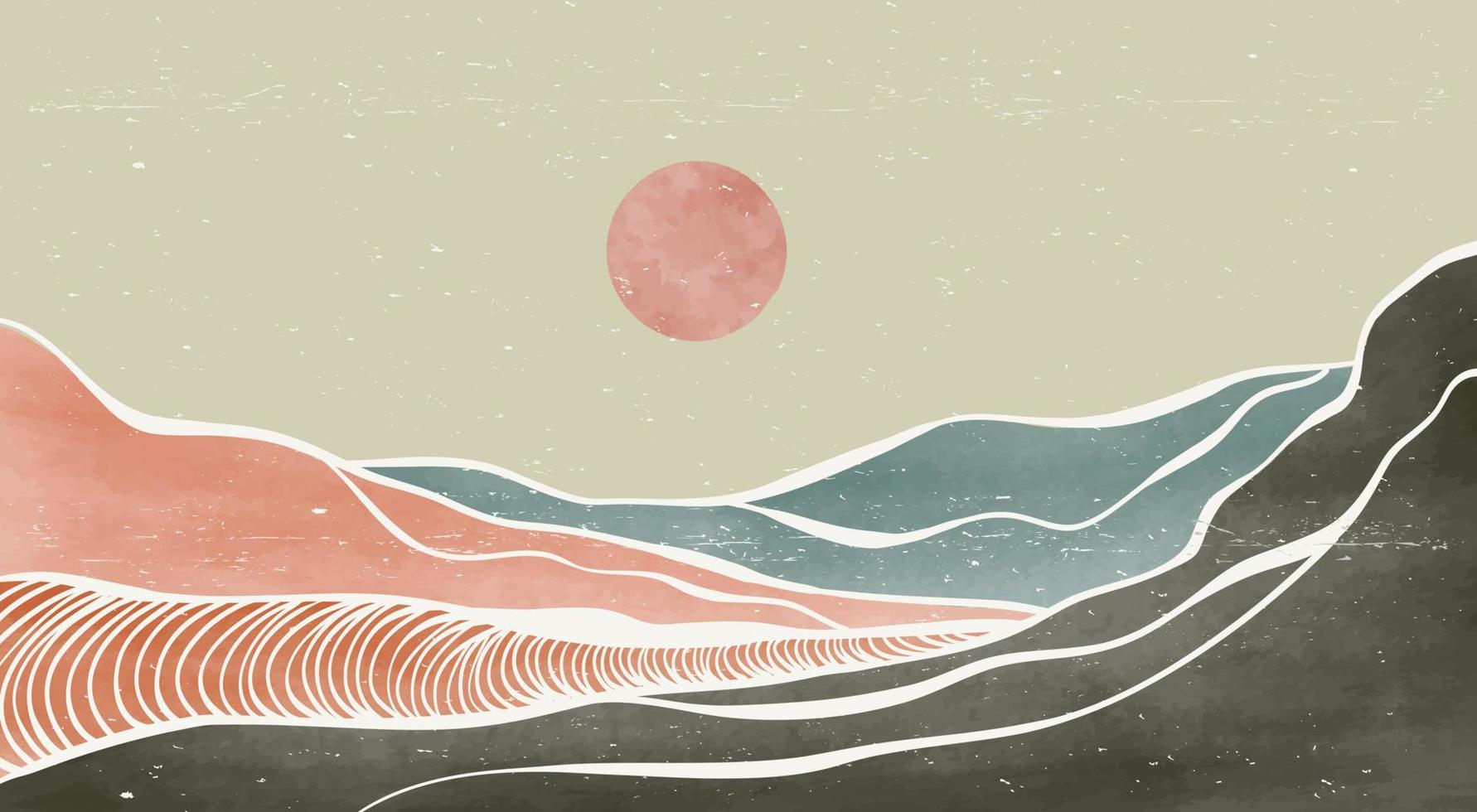 Ocean wave and mountain. Creative minimalist modern paint and line art print. Abstract contemporary aesthetic backgrounds landscapes. with sea, skyline, wave. vector illustrations