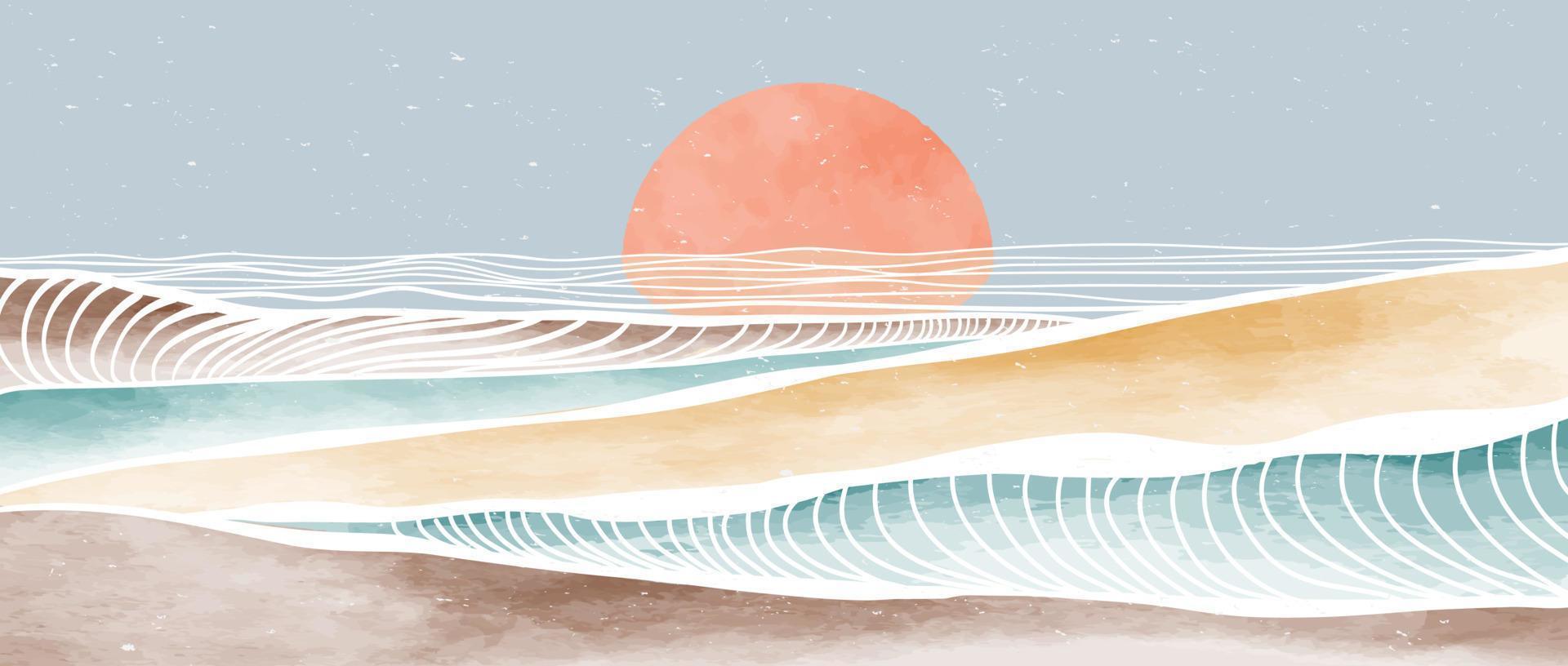 Ocean wave and mountain. Creative minimalist modern paint and line art print. Abstract contemporary aesthetic backgrounds landscapes. with sea, skyline, wave. vector illustrations