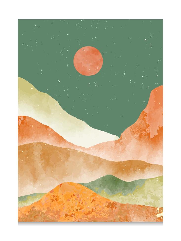 impresión de arte de paisaje abstracto con montaña. creativas ilustraciones minimalistas pintadas a mano de mediados de siglo moderno. ilustración vectorial vector