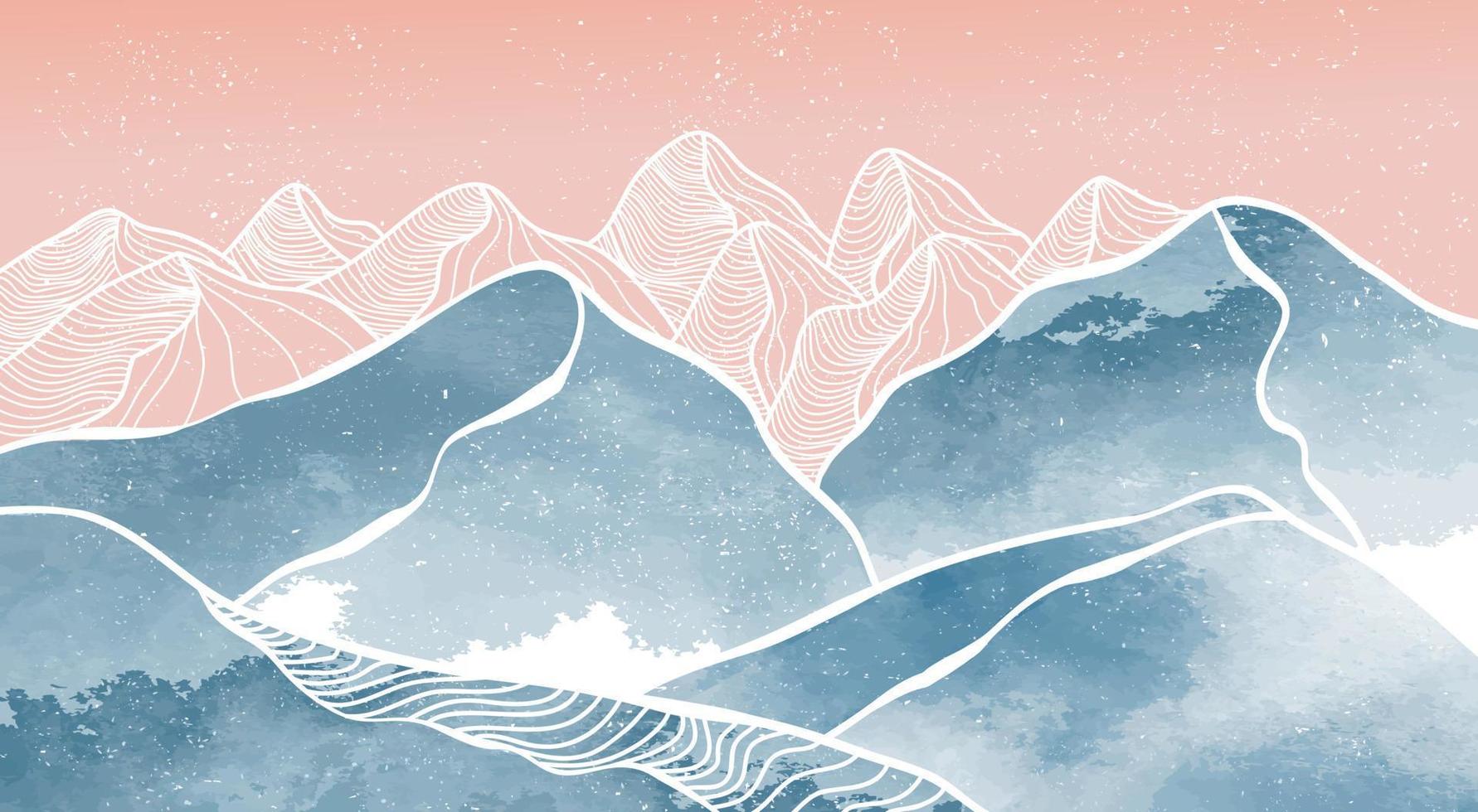 Mid century modern minimalist art print. Abstract mountain contemporary aesthetic backgrounds landscapes. vector illustrations