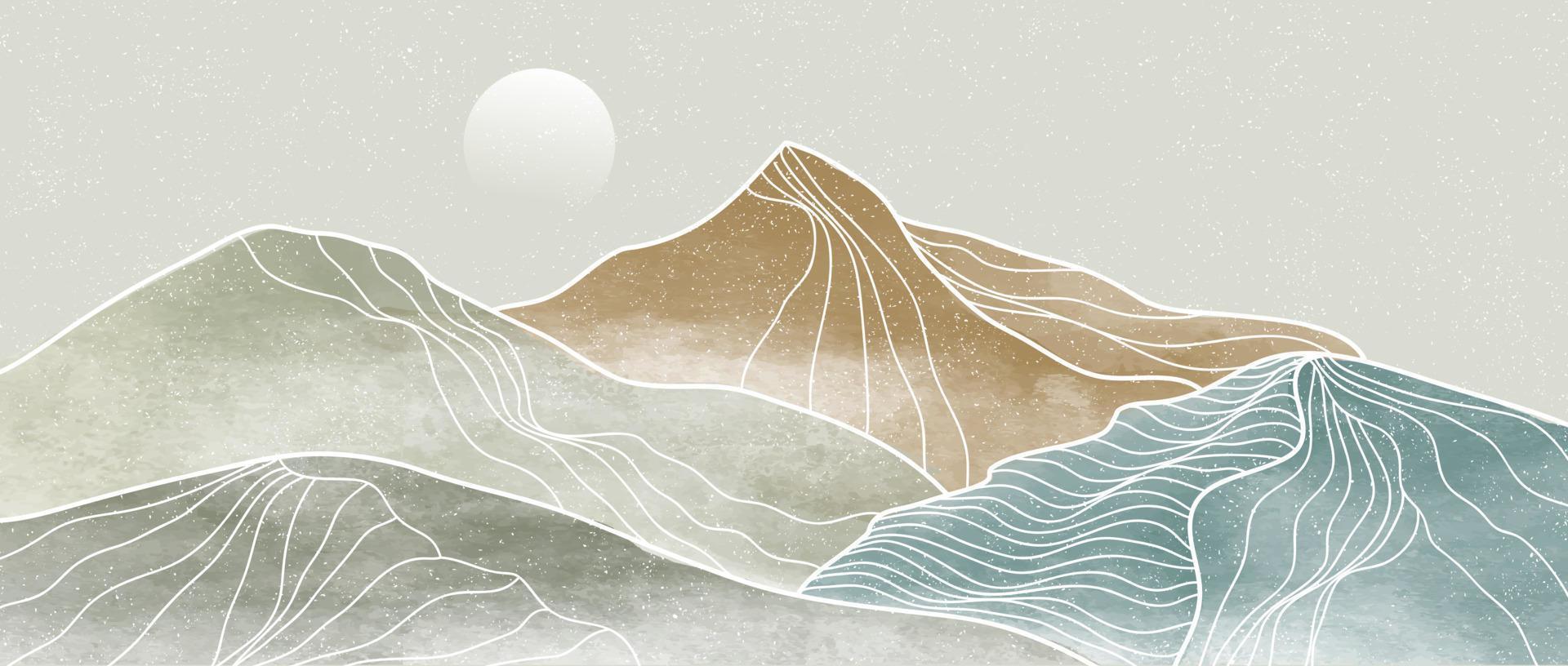 montaña con arte lineal. creativas ilustraciones minimalistas pintadas a mano de mediados de siglo moderno. fondo de paisaje abstracto natural vector