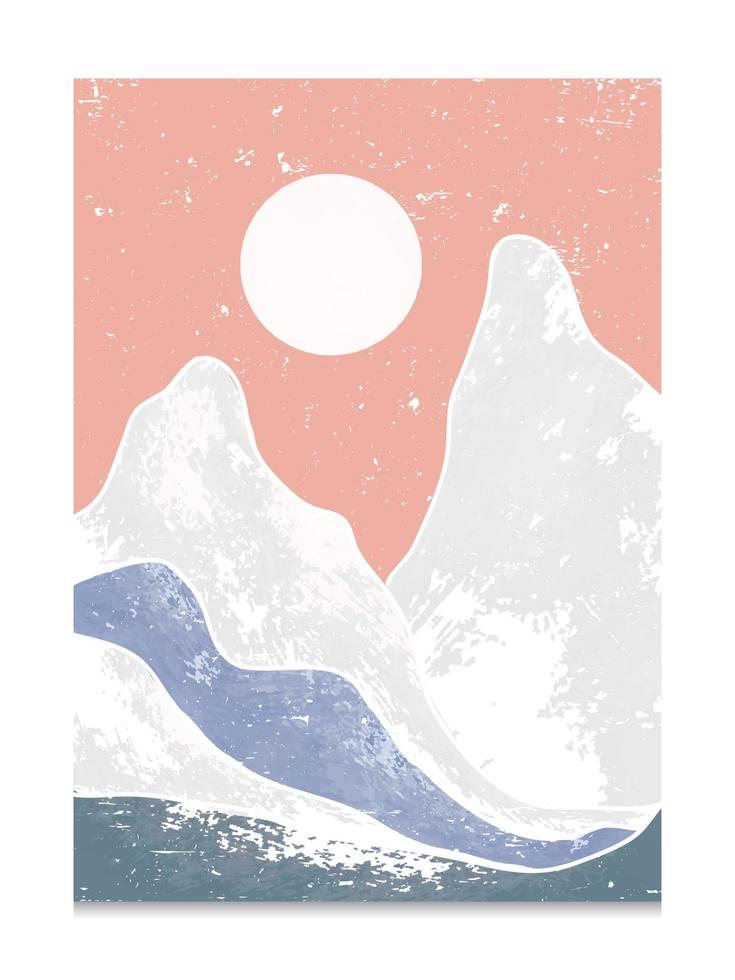 Mid century modern minimalist art print. Abstract mountain contemporary aesthetic backgrounds landscapes. vector illustrations