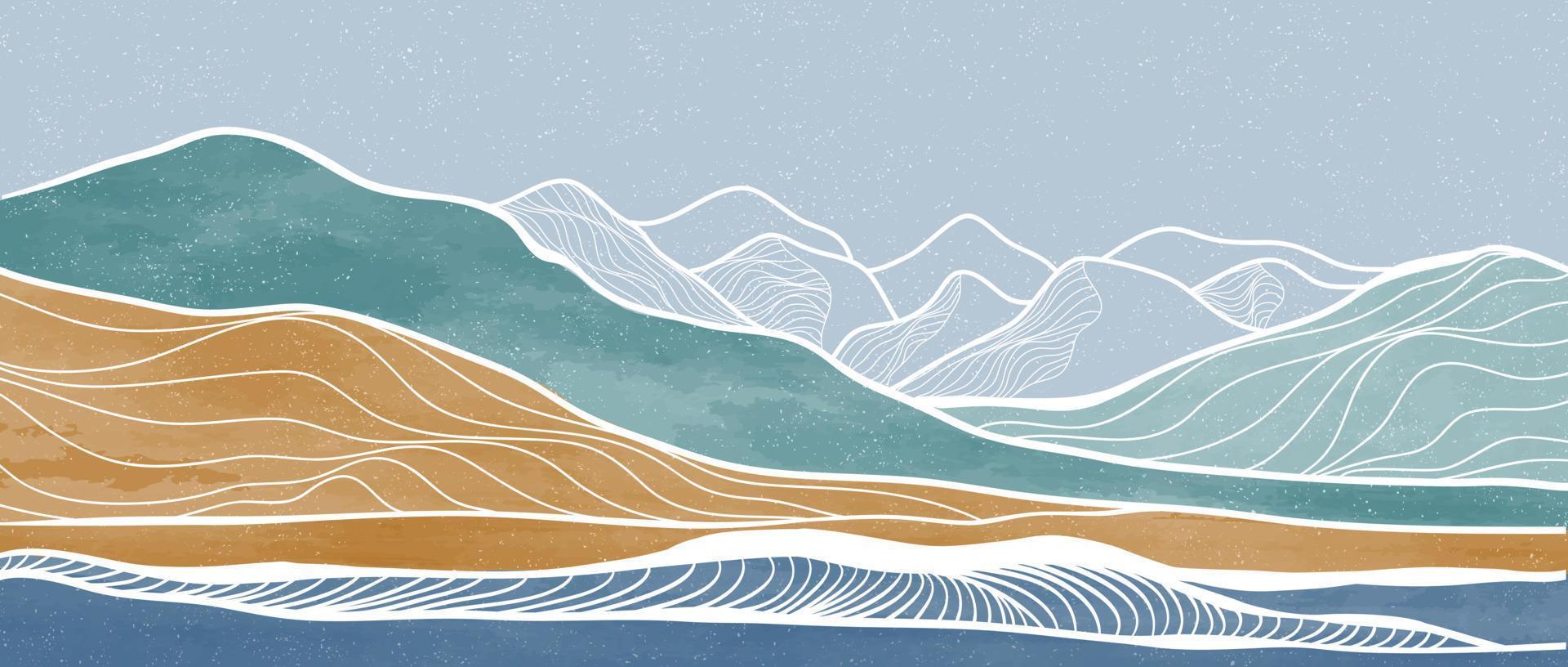 Ocean wave and mountain. Creative minimalist modern paint and line art print. Abstract contemporary aesthetic backgrounds landscapes. with sea, skyline, wave. vector illustrations