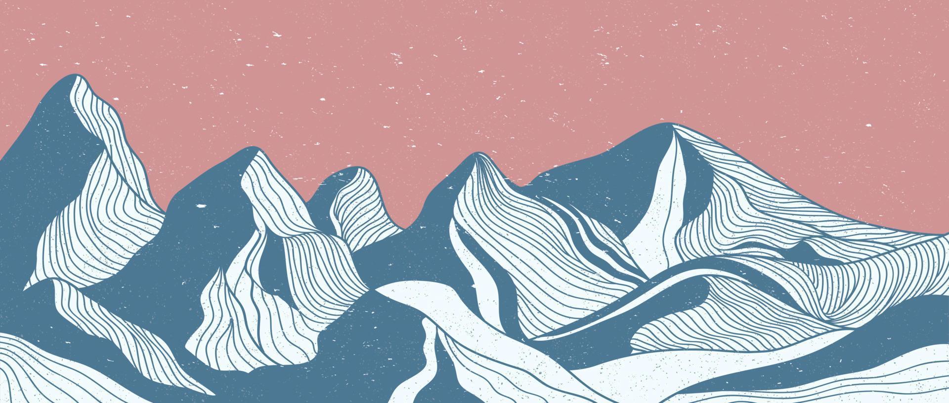 Mountain line art. Mid century modern minimalist art print. Abstract