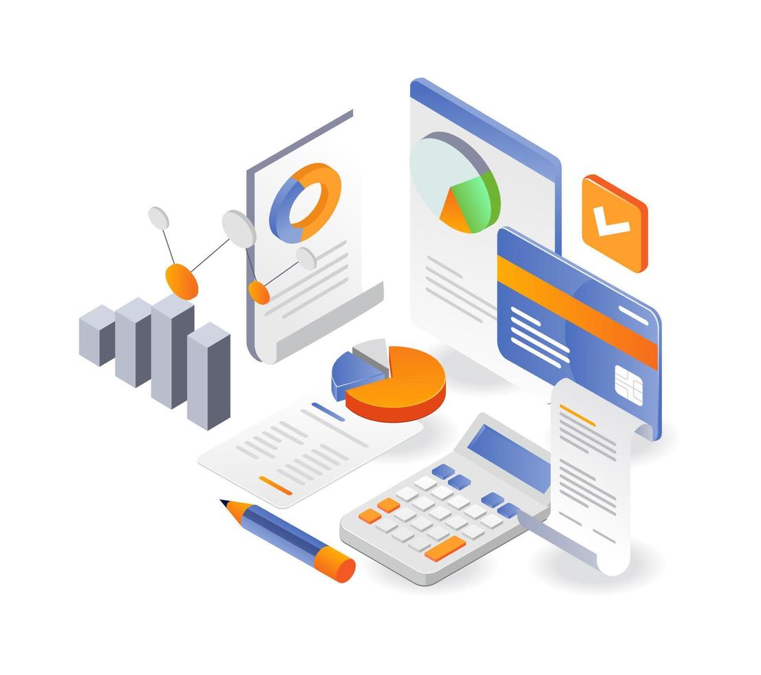 Flat isometric illustration concept. total online payment with atm vector