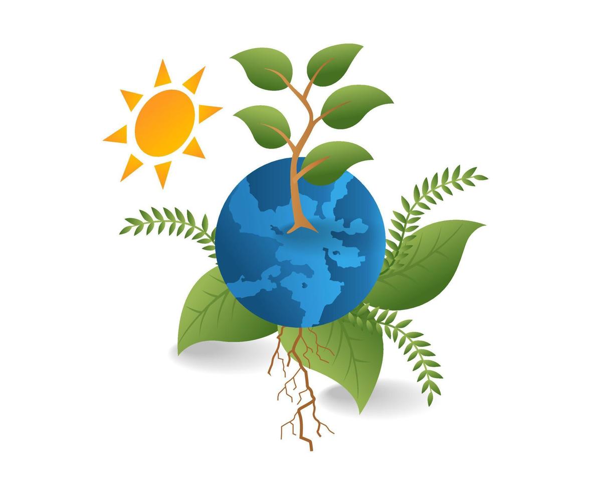 flat isometric illustration concept. the earth is covered with trees vector