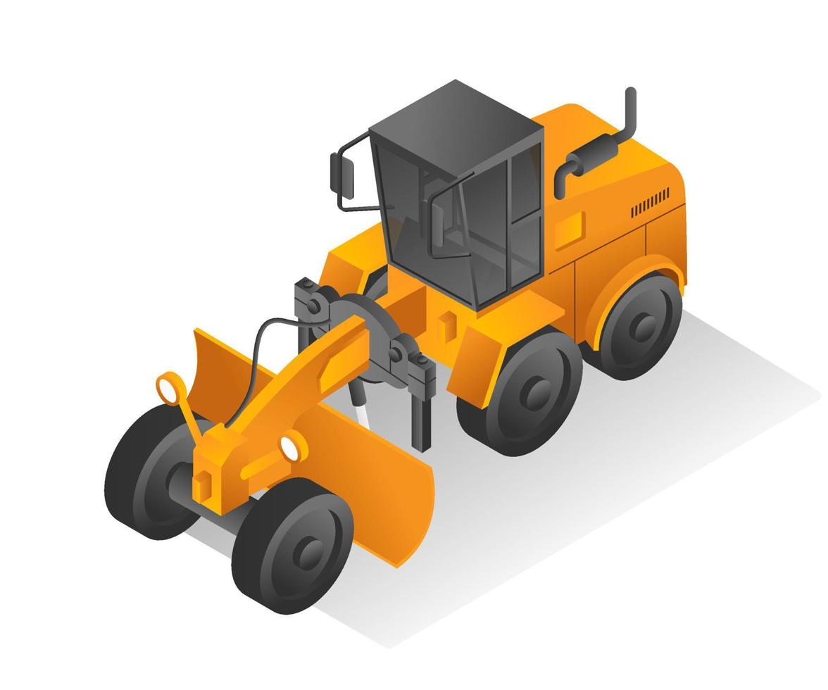 Isometric design concept illustration. heavy equipment motor grader vector