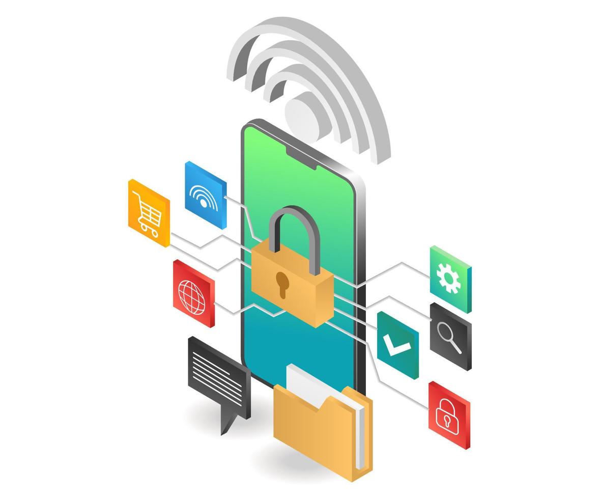 flat isometric illustration concept. unlock network by wireless vector