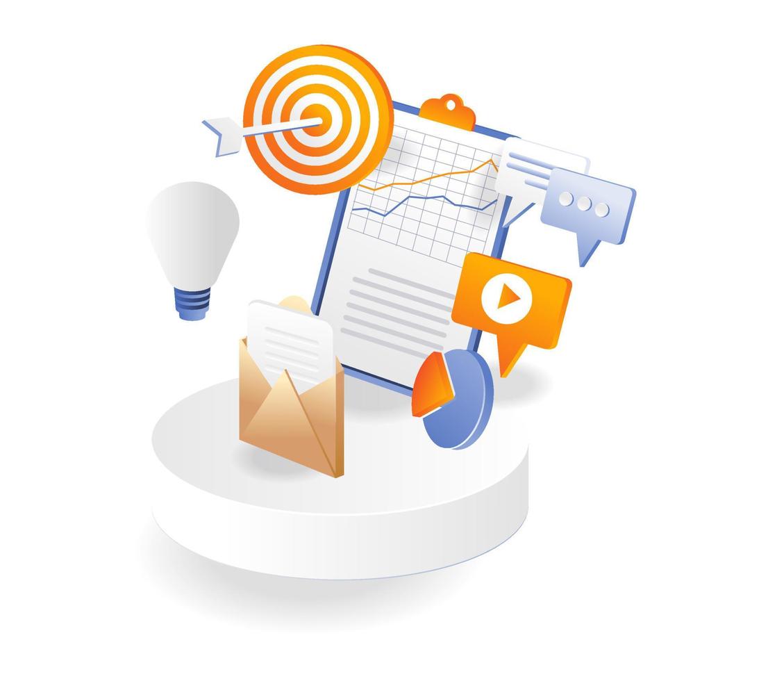 Flat isometric illustration concept. target email marketing analysis vector