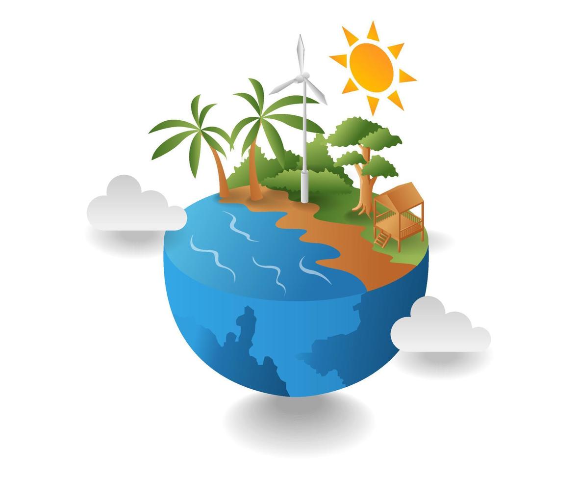 flat isometric illustration concept. slice of earth sea view vector