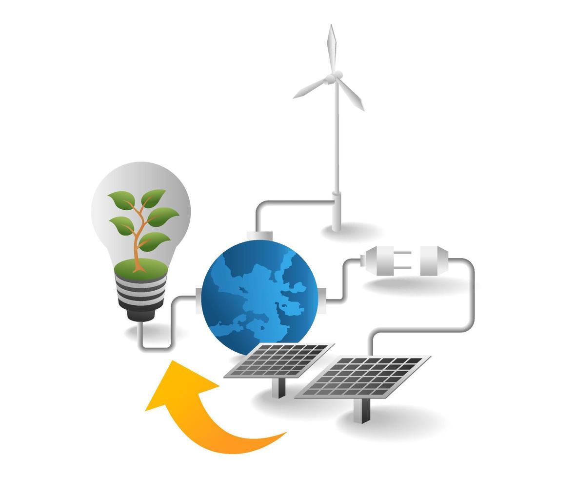 flat isometric illustration concept. solar panel energy for life vector