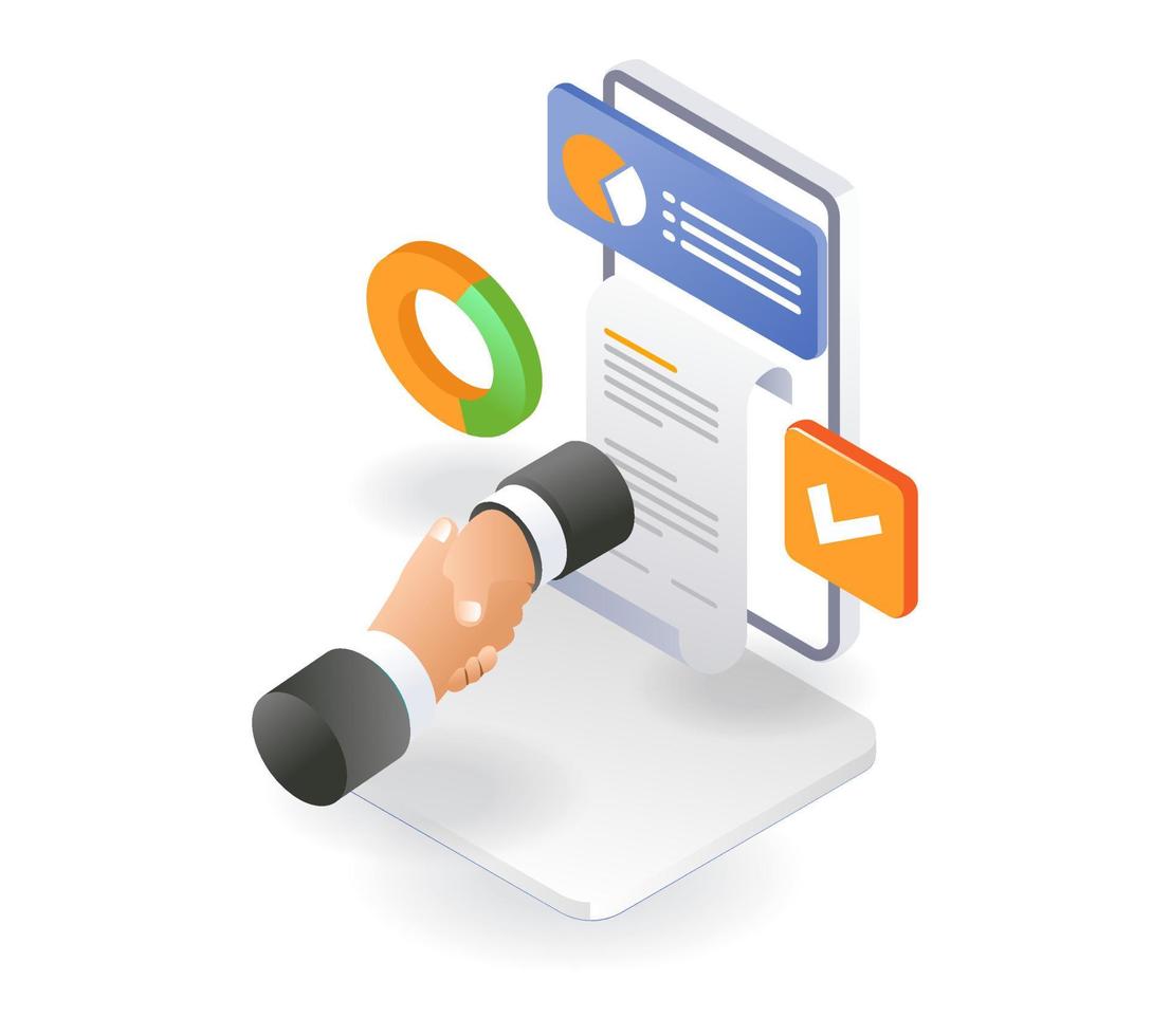 Flat isometric illustration concept. agree on investment business cooperation vector