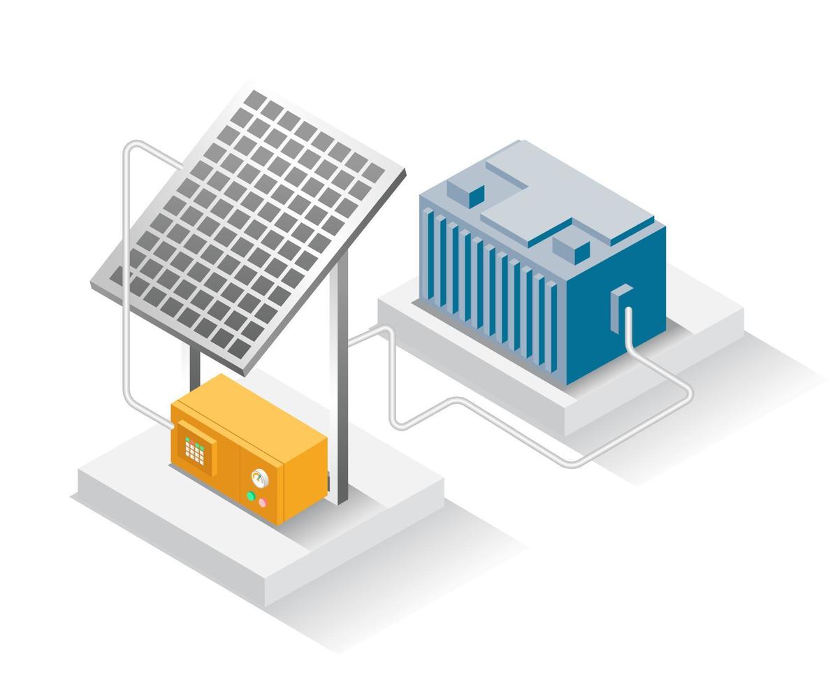 Isometric design concept illustration. solar panel energy storage vector