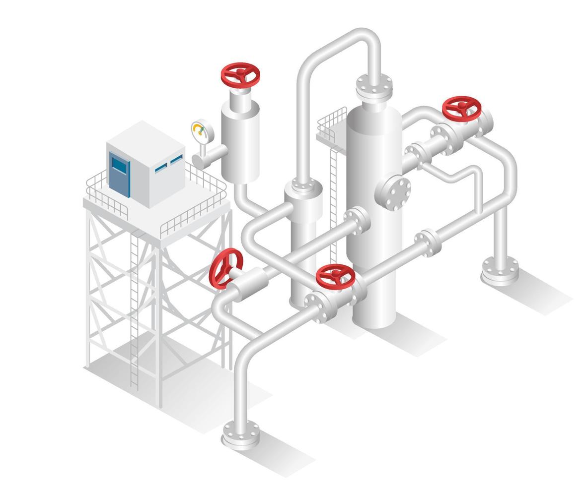 Isometric design concept illustration. industrial pipe factory for oil and gas vector
