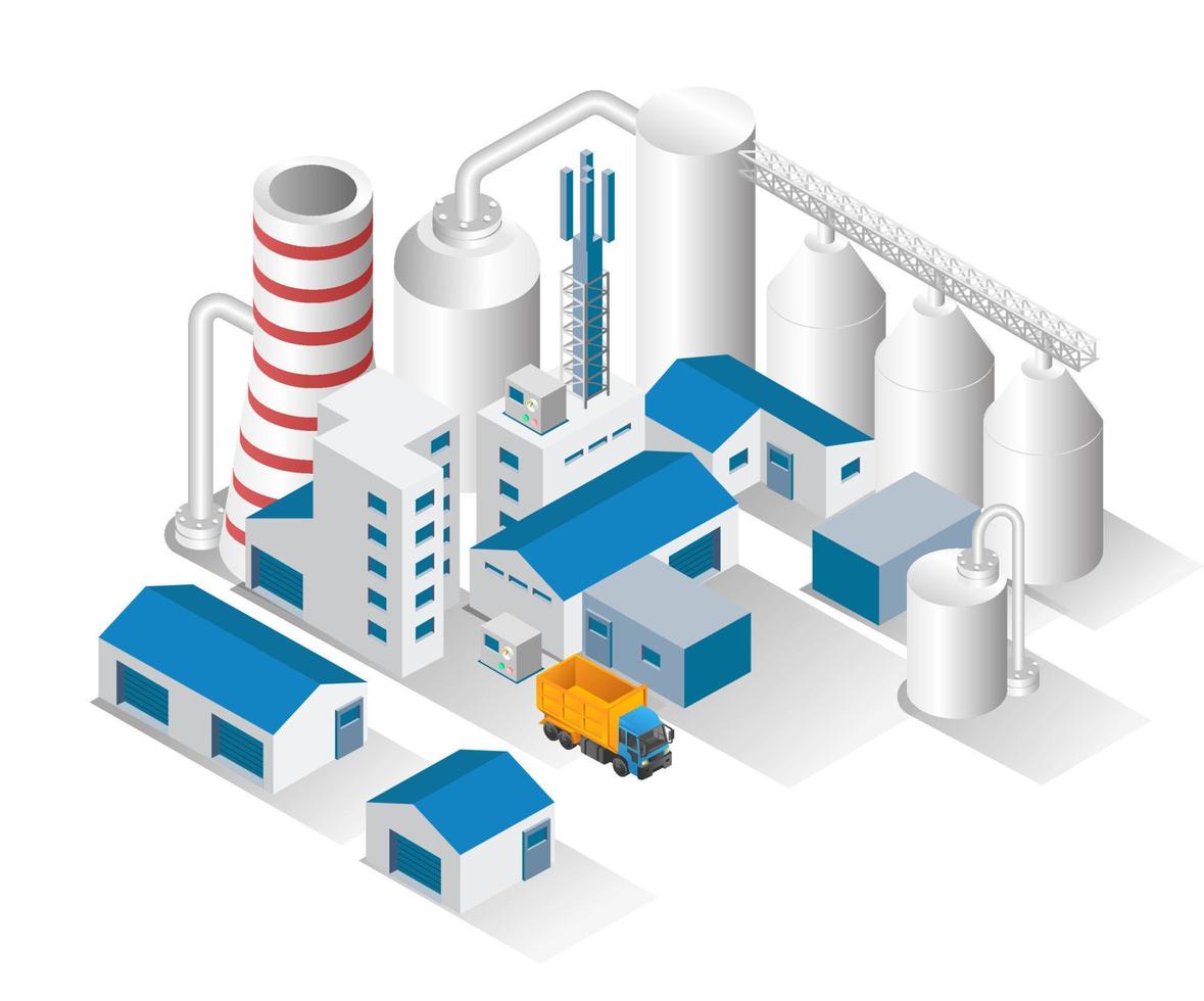 Isometric design concept illustration. oil and gas factory pipes and tanks vector