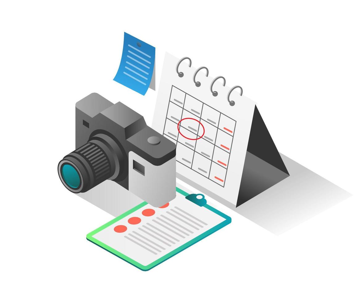 Flat isometric illustration concept. creative photography plan for content vector