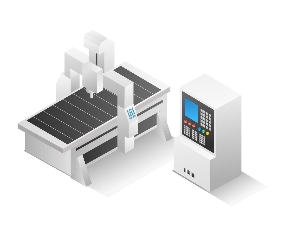 Flat isometric illustration concept. cnc router machine app vector