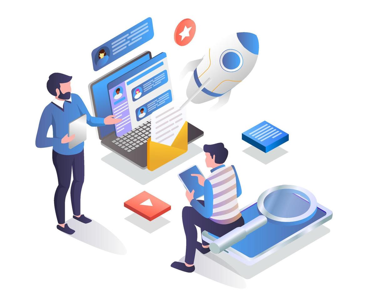 A student is studying with the teacher on a laptop vector