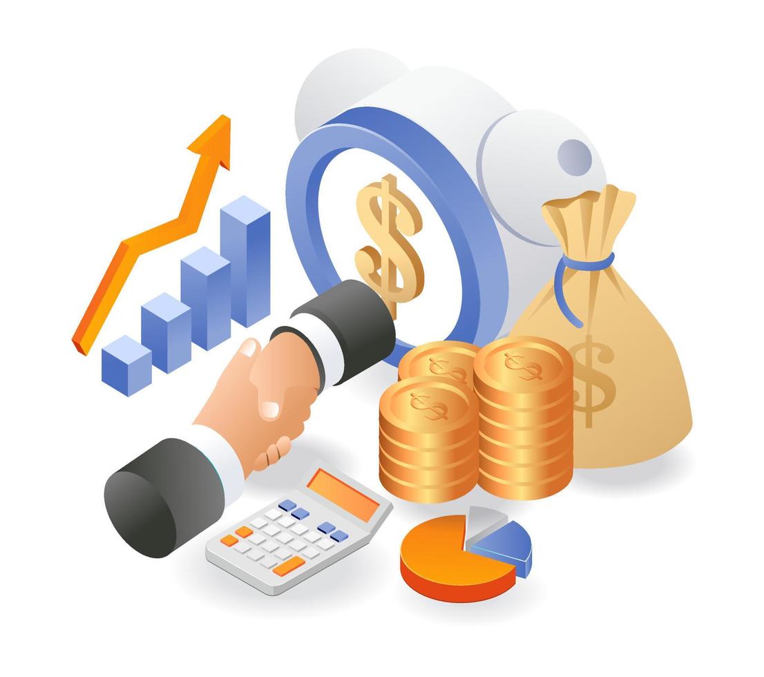 Flat isometric illustration concept. agree on payment vector