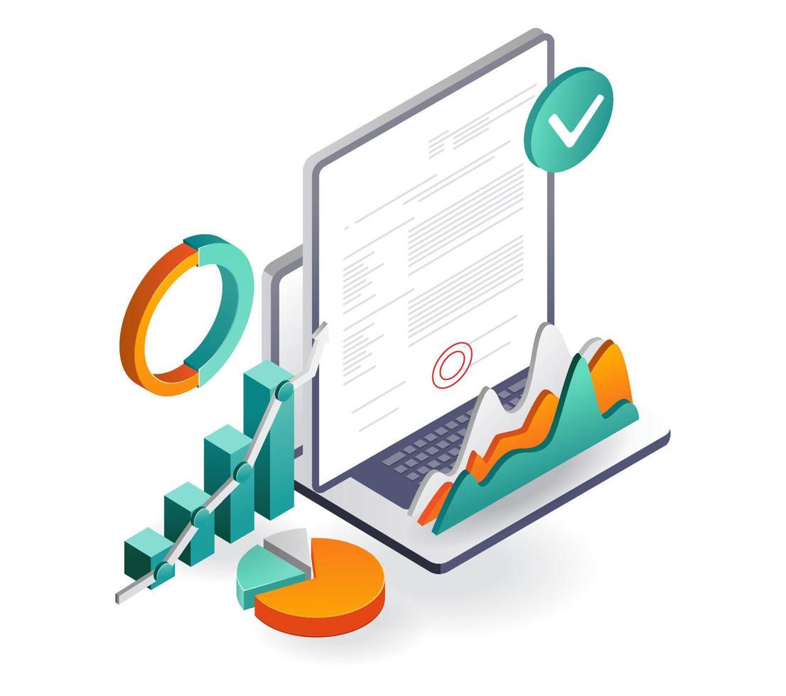 Flat isometric illustration concept. tax sheet data vector