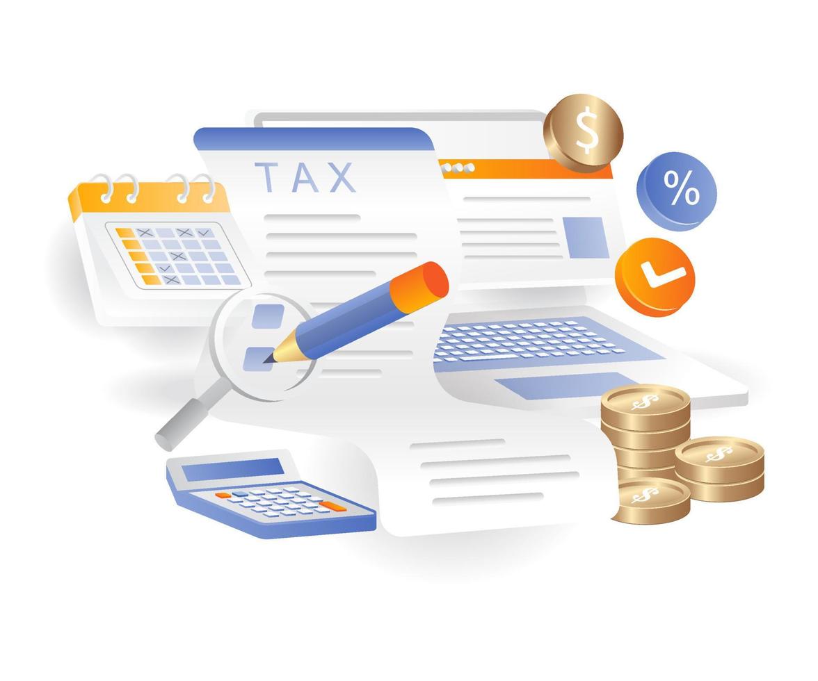 Flat isometric illustration concept. monthly tax payment sheet vector